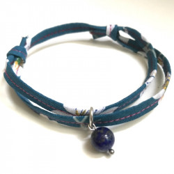 Bracelet tissu et lapis-lazuli